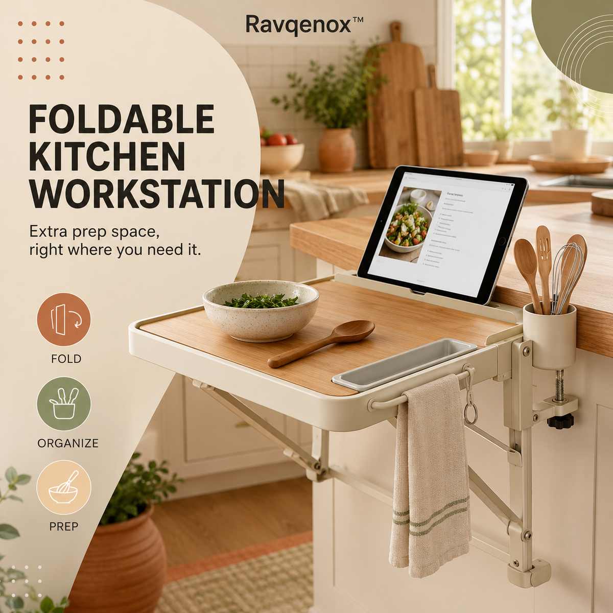 Ravqenox™ Foldable Counter-Edge Kitchen Workstation