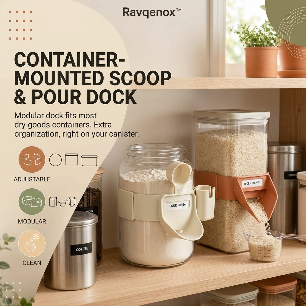 Ravqenox™ Container-Mounted Scoop & Pour Dock