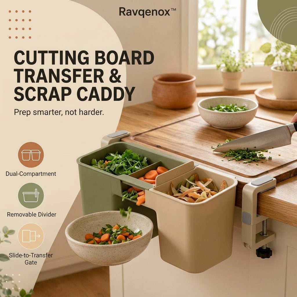 Ravqenox™ Cutting Board Transfer & Scrap Caddy